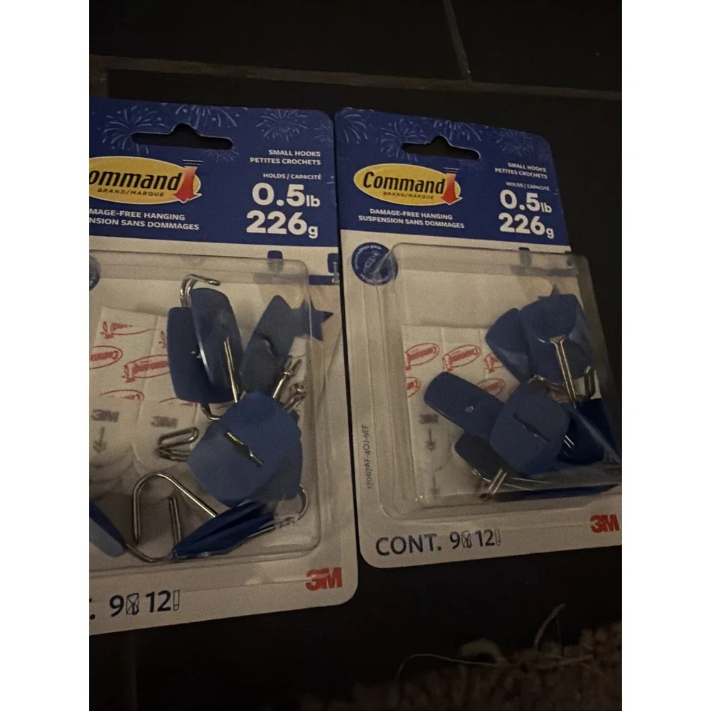 3M Command Blue Small Wire Hooks -9 Hooks, 12 Strips - holds .5lbs Lot of 3